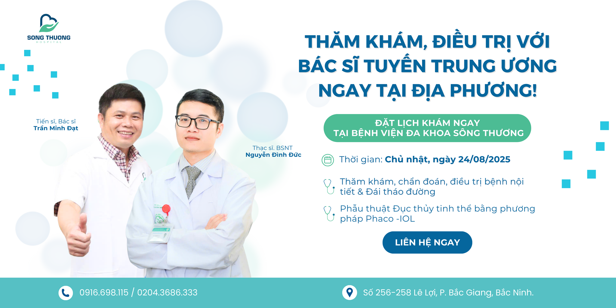 ĐẶT LỊCH THĂM KHÁM NỘI TIẾT & ĐÁI THÁO ĐƯỜNG VÀ PHẪU THUẬT ĐỤC THỦY TINH THỂ CÙNG BÁC SĨ TUYẾN TRUNG ƯƠNG TẠI BỆNH VIỆN ĐA KHOA SÔNG THƯƠNG🩺